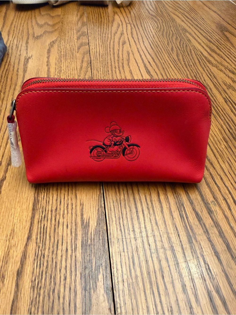 Coach Red Leather Zip Pouch with Motorcycle Print